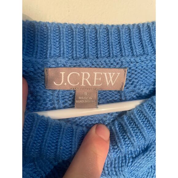 J. Crew Blue Diagonal Cable Knit Cotton Sweater Size Small - Picture 9 of 11